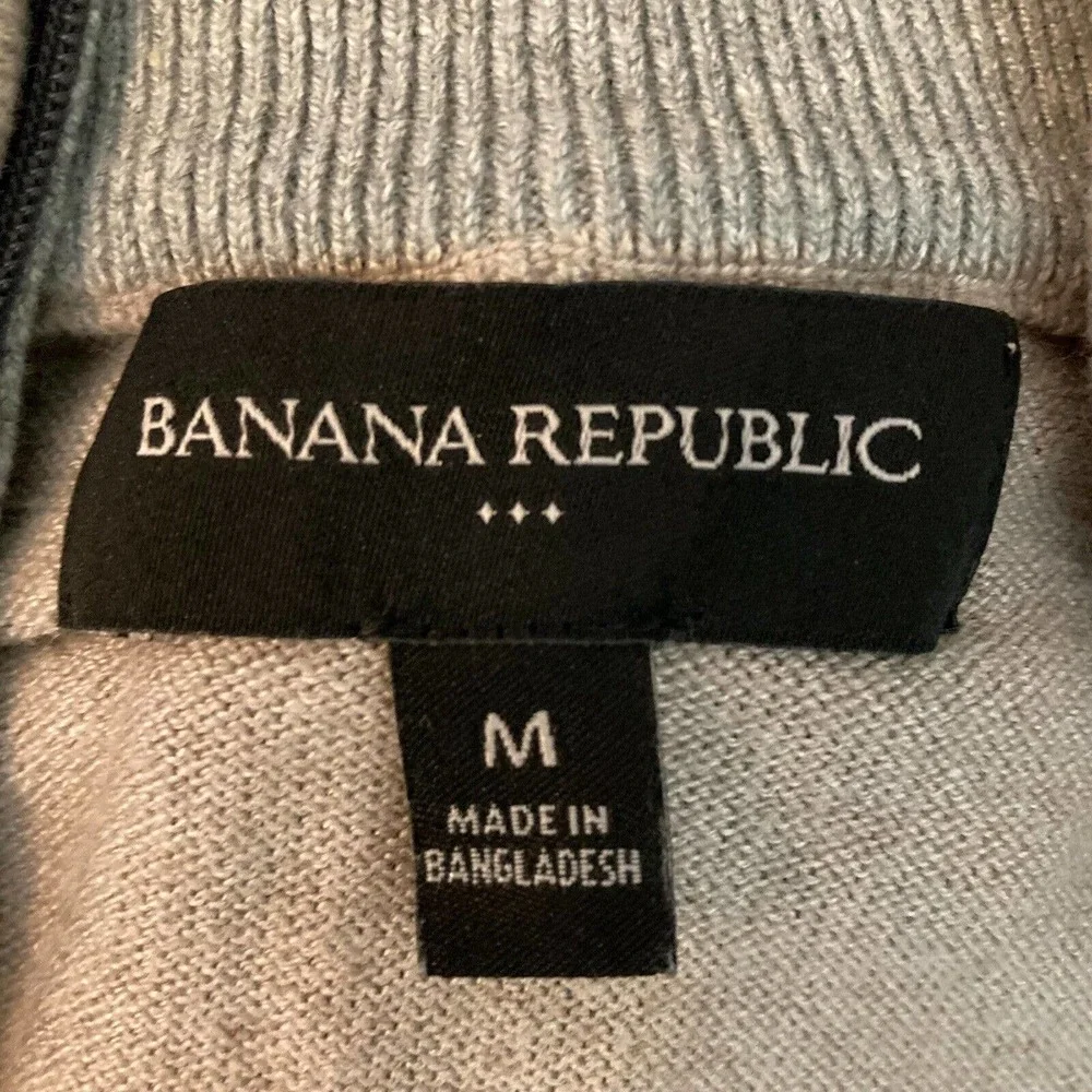 Banana Republic Sweater Mens Sz‎ M Beige Blue Cashmere Silk Striped Zip Pullover